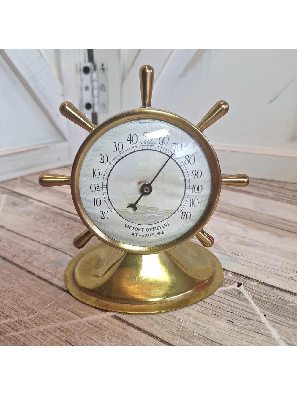 VTG Swift & Anderson Desktop Barometer Ship Wheel Nautical Scene 5"X 4"X 2.75"